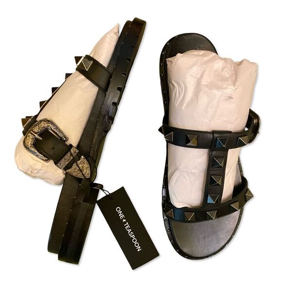 One Teaspoon Elise sandals black studded shoes slides free people NEW 42 11 - Picture 10 of 15